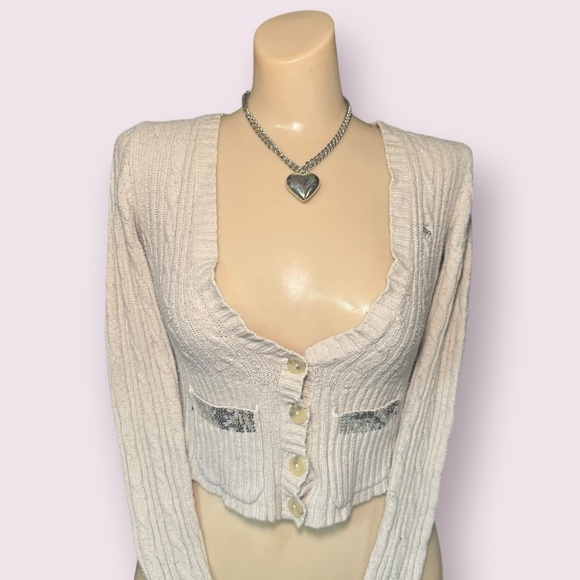 abercrombie & fitch 2000’s off-white cable knit fitted ribbed sweater - Picture 4 of 12